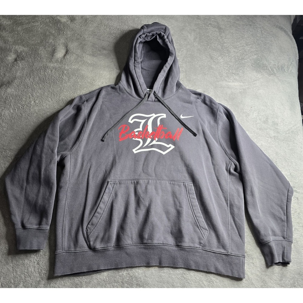 Nike Club Fleece Pullover Hoodie Basketball Spellout Gray Mens XXL Long Sleeve